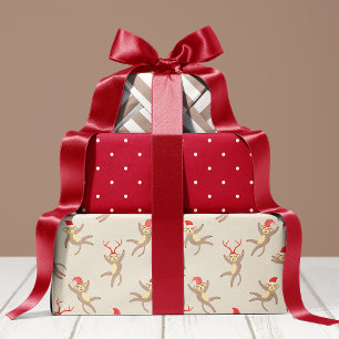 Feuille De Papier Cadeau Vacances de Noël Singe Mignon