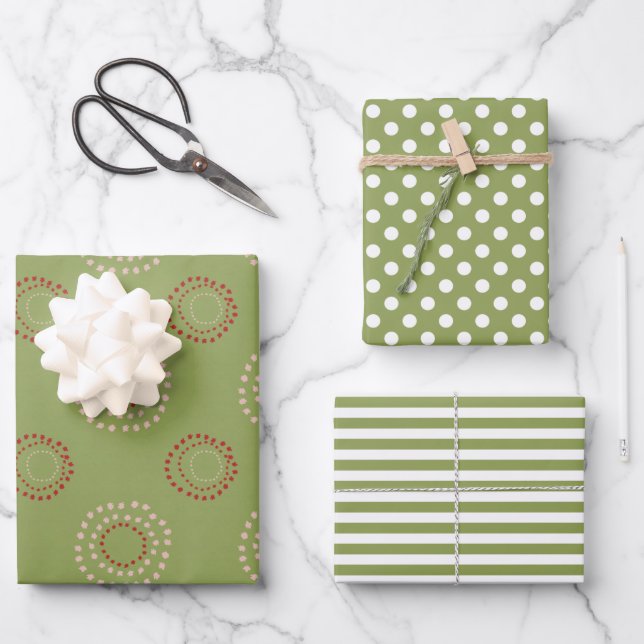 Feuille De Papier Cadeau Vacances de Noël Vert blanc Joyeux et lumineux (Recto)