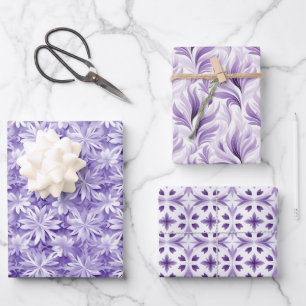 Feuille De Papier Cadeau Vacances élégance chic : Pastel violet & blanc