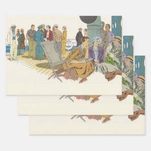 Feuille De Papier Cadeau Vacances Vintage, passagers d'un bateau de croisiè