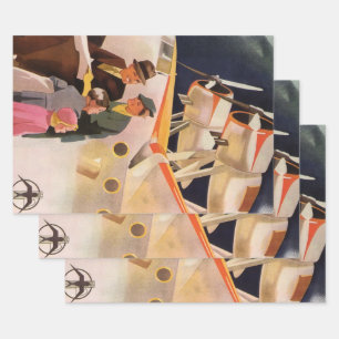 Feuille De Papier Cadeau Vacances vintages en famille Via Seaplane avec hél