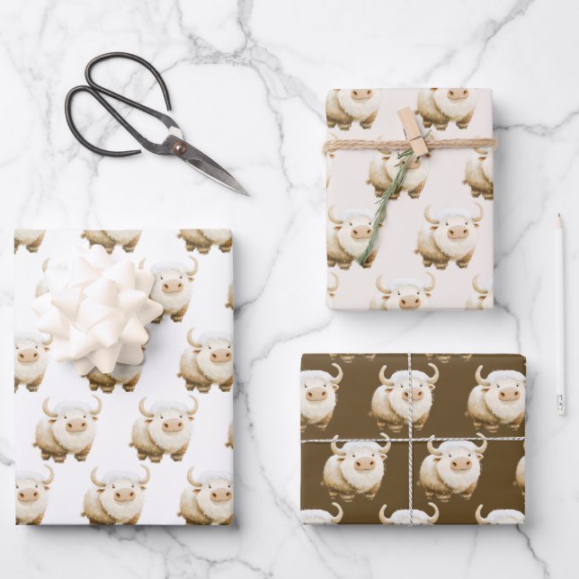 Feuille De Papier Cadeau Vache Arctique de l'Hiver Mignonne (Recto)