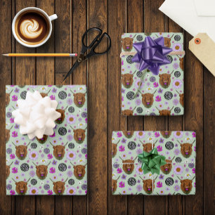 Feuille De Papier Cadeau Vache écossaise des Highlands Thistle celtique vio