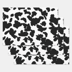 Feuille De Papier Cadeau Vache Noire Et Blanche Cacher Motif De Fourrure