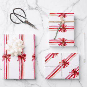 Feuille De Papier Cadeau Vaches de Noël roses et rouges
