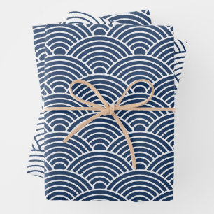 Feuille De Papier Cadeau Vague japonaise Seigaiha   bleu marine