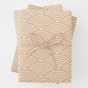 Feuille De Papier Cadeau Vague japonaise Seigaiha Camel neutre beige