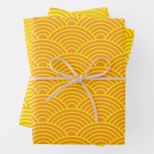 Feuille De Papier Cadeau Vague japonaise Seigaiha   orange et jaune
