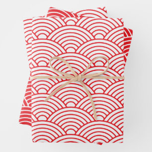 Feuille De Papier Cadeau Vague japonaise Seigaiha   Rouge et blanc