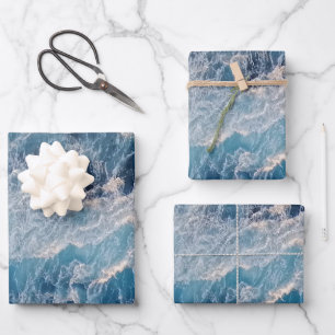 Feuille De Papier Cadeau Vagues bleu océan