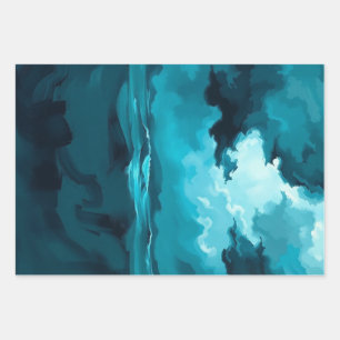 Feuille De Papier Cadeau Vagues Océaniques Maussades Sous un Ciel Orageux –