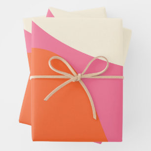 Feuille De Papier Cadeau Vagues simples 4 en rose, orange et crème