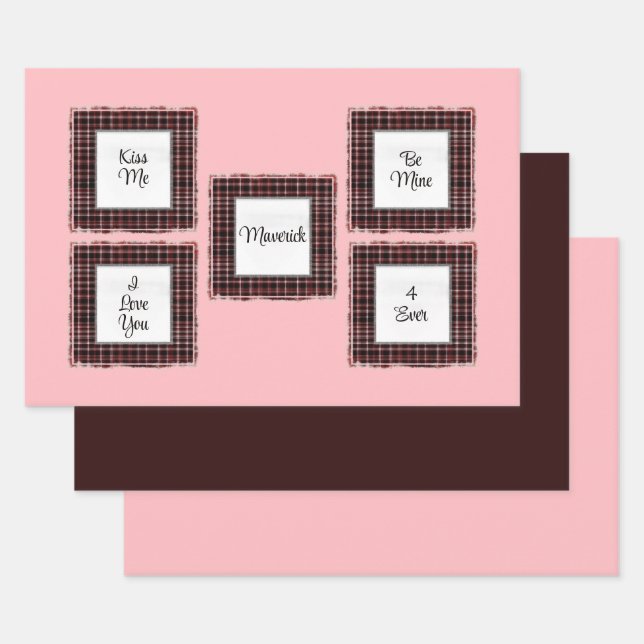 Feuille De Papier Cadeau Valentin Brown rose plaid personnalisé (Lot)