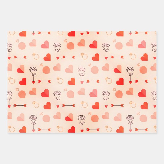 Feuille De Papier Cadeau valentin flèche de Cupidon avec coeurs (Devant)