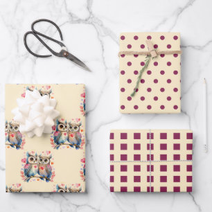 Feuille De Papier Cadeau Valentine choux mignon points motif carré violet