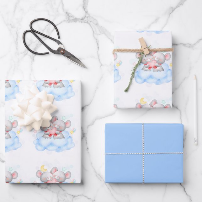 Feuille De Papier Cadeau Valentine Garçon mignonne souris bébé (Recto)