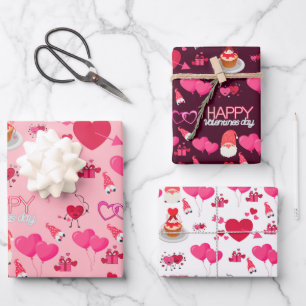 Feuille De Papier Cadeau Valentine Gnomes