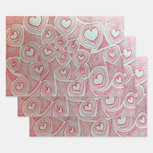 Feuille De Papier Cadeau Valentines Carrosserie rouge à main Doodle Motif
