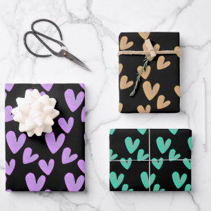 Feuille De Papier Cadeau Valentines Coeurs Peints à la main Aquarelle