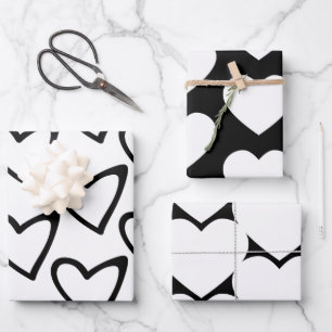 Feuille De Papier Cadeau Valentines Day Big Hearts Black White Motif