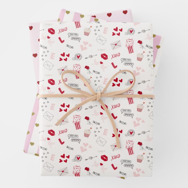 Feuille De Papier Cadeau Valentines jour rose rouge motif (En situation)