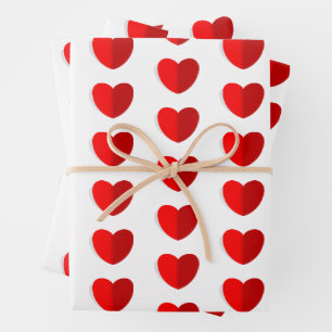 Feuille De Papier Cadeau Valentines Rouge Coeur Motif Blanc
