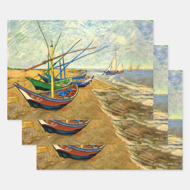 Feuille De Papier Cadeau Van Gogh Bateaux de pêche sur la plage de Saintes  (Lot)