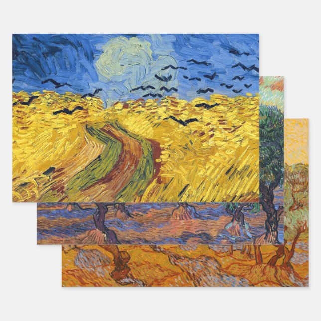Feuille De Papier Cadeau Van Gogh Champs de blé Impressionniste Peinture (Lot)