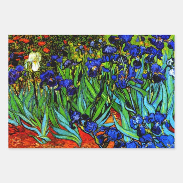 Feuille De Papier Cadeau Van Gogh peinture, Irises, (Devant)