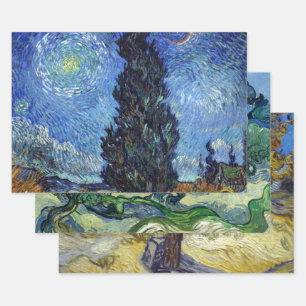 Feuille De Papier Cadeau Van Gogh Road Avec Cyprès Impressionnisme