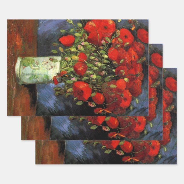 Feuille De Papier Cadeau Vase avec des pavots rouges par Vincent van Gogh (Lot)