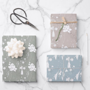 Feuille De Papier Cadeau Vase de fleurs bleu pastel, rose et gris