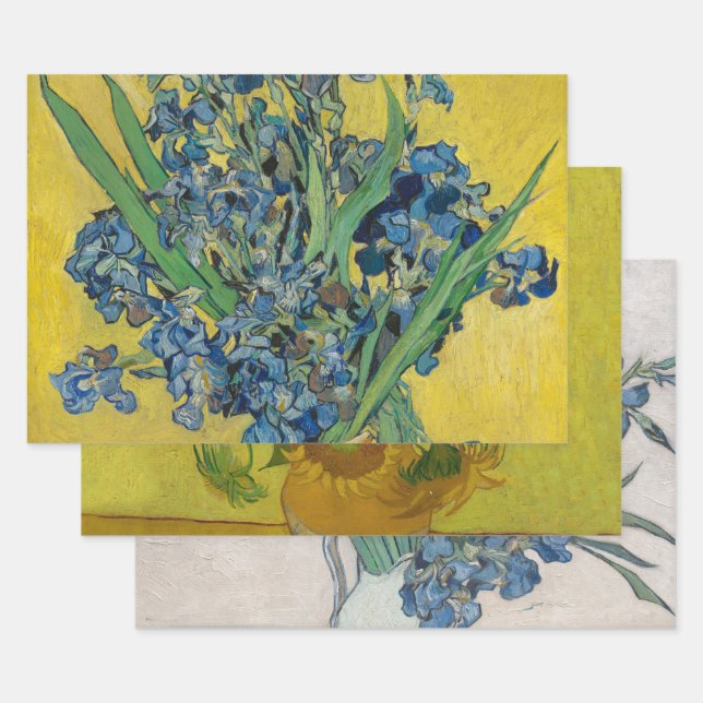 Feuille De Papier Cadeau Vase Van Gogh avec Iris Classic Impressionnisme (Lot)