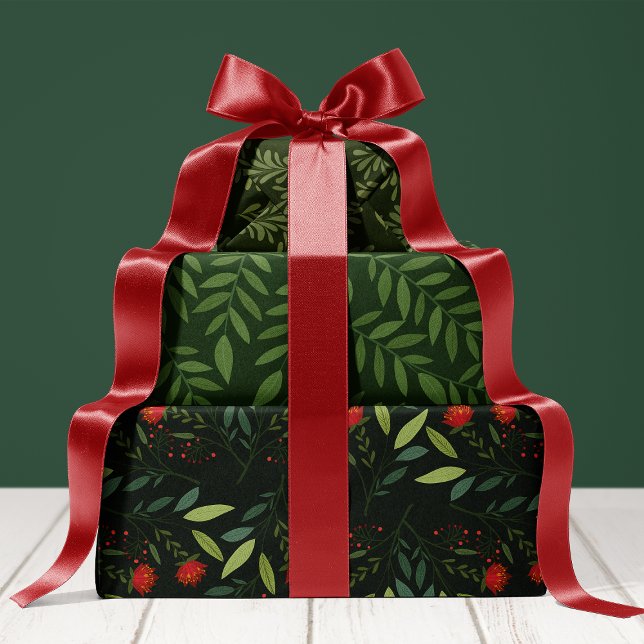 Feuille De Papier Cadeau Végétal Botanique Rouge Et Vert Noël (Créateur téléchargé)