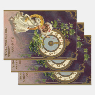 Feuille De Papier Cadeau Veille du Nouvel An Irlandais Vintage à Minuit