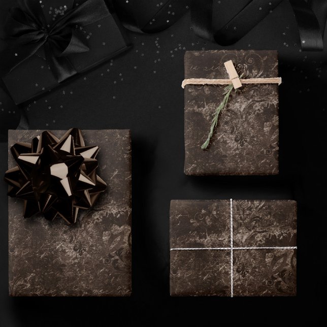 Feuille De Papier Cadeau Velvety Bronze Damask | Grunge baroque Brown (Créateur téléchargé)