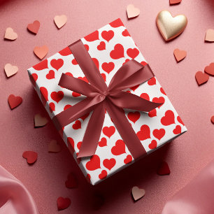 Feuille De Papier Cadeau Ventilateurs de Coeur Rouge et Blanc