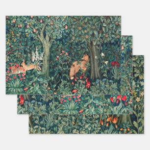 Feuille De Papier Cadeau VERDURE, ANIMAUX FORESTIERS, renard et lièvres Flo