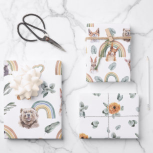 Feuille De Papier Cadeau Verdure de la forêt   Animaux de la forêt et arcs-