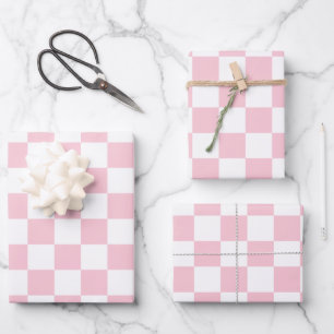 Feuille De Papier Cadeau Vérifier le Motif de tableau de bord rose et blanc