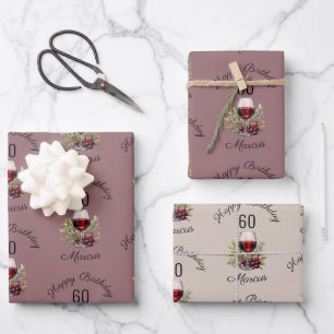 Feuille De Papier Cadeau Verre à Vin Rouge Olive Aquarelle 50e Anniversaire