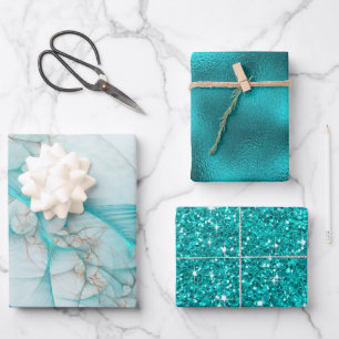 Feuille De Papier Cadeau Verre de Parties scintillant fractale Turquoise