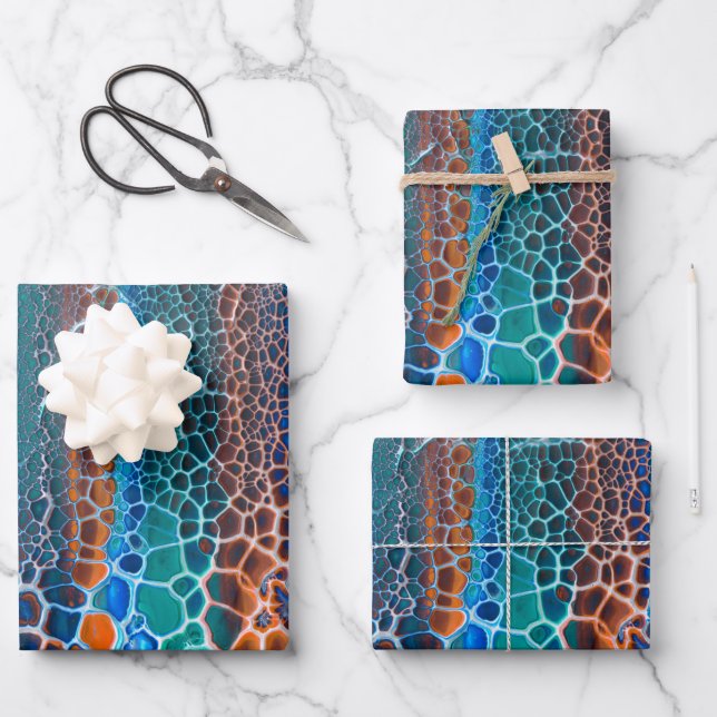 Feuille De Papier Cadeau Verre Turquoise orange abstrait (Recto)