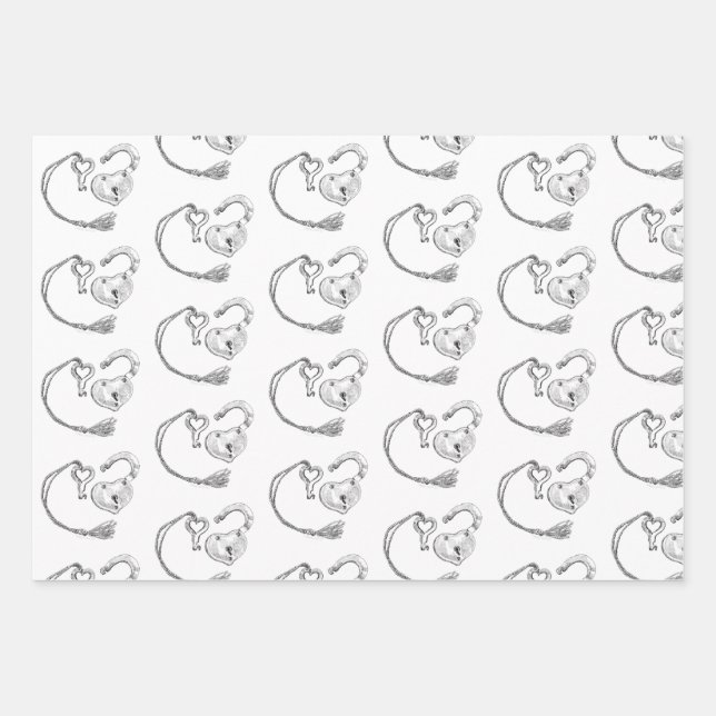 Feuille De Papier Cadeau Verrouillage du coeur et clé (Devant)