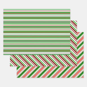 Feuille De Papier Cadeau Vert, Blanc, Rouge Lignes à thème Noël Motif