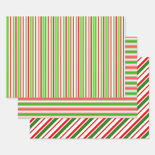 Feuille De Papier Cadeau Vert, Blanc, Rouge Lignes Thématiques de Noël de c (Lot)