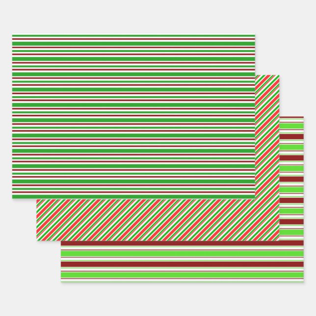 Feuille De Papier Cadeau Vert, Blanc, Rouge Lignes Thématiques de Noël de c (Lot)
