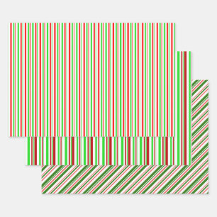 Feuille De Papier Cadeau Vert, Blanc, Rouge Style de Noël rayures