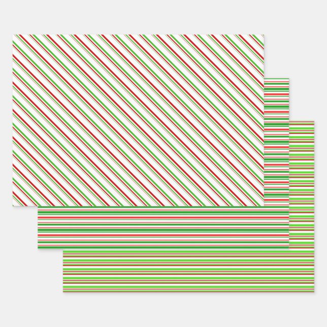 Feuille De Papier Cadeau Vert, Blanc, Rouge Style de Noël rayures (Lot)