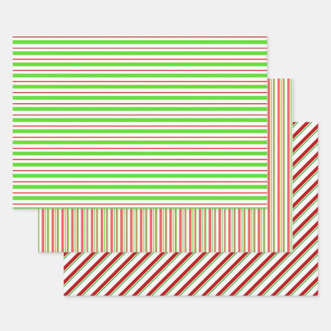 Feuille De Papier Cadeau Vert, Blanc, Rouge Style de Noël rayures (Lot)